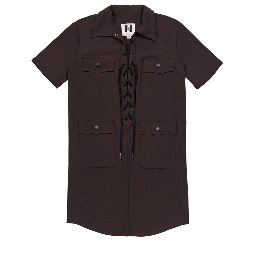 Nicole Frank $375 Size Small Brown Sandy Safari Dress Mini Tie Front NWOT